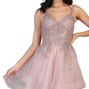 SALE NWT May Queen MQ1816 Beaded/Sheer Cocktail Dress Mauve size 10